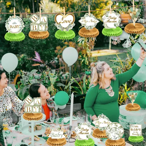 Miniatura 7 de Weecent Centros de mesa de nido de abeja para baby shower, 9 piezas, decoración verde salvia, centro de mesa de fiesta, fiesta de cumpleaños de niño
