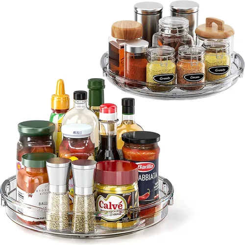 Miniatura 9 de LAMU Paquete de 2 Organizadores Giratorios Transparentes Lazy Susan para Gabinete, 10.6'' 9.25'' Organizador de Condimentos para Refrigerador