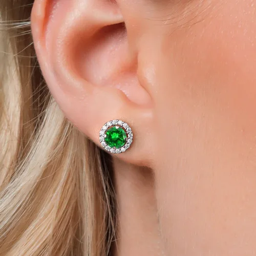 Miniatura 177 de Gem Stone King Aretes redondos de plata de ley 925 de 0.236 in con piedra natal extraíble para mujer