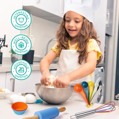Miniatura 2 de Juego de cocina para niños, utensilios de cocina reales con guía de herramientas de cocina para niños con delantal de chef sombrero y accesorios