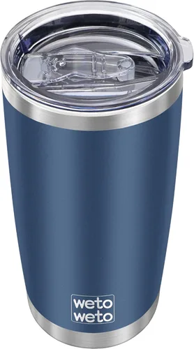 WETOWETO - Vasos térmicos de 20 onzas, tazas de café de acero inoxidable con aislamiento al vacío, doble pared con recubrimiento en polvo, con tapa,