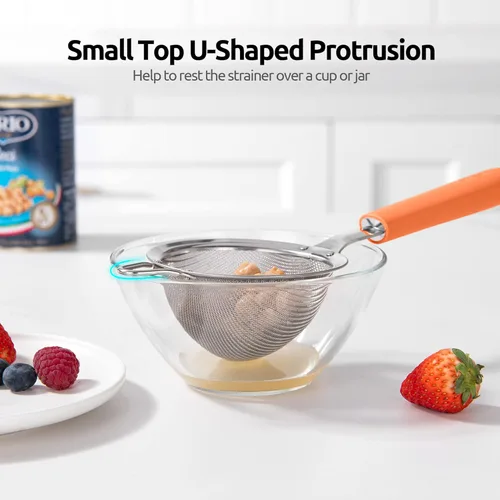 Miniatura 8 de Colador de malla de acero inoxidable 18/8: U-Taste Colador de alimentos de malla fina de cocina de 3.9 pulgadas con mango de silicona resistente (6)