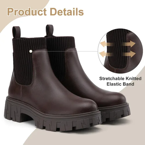 Miniatura 4 de Jeossy Botines 9610 para mujer, con plataforma Chelsea, tacón grueso, suela elástica