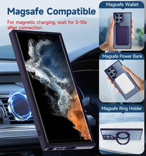 Miniatura 2 de MAGIC JOHN Funda magnética para Samsung Galaxy S22 Ultra [compatible con Magsafe] [con soporte de metal magnético giratorio de 360°]
