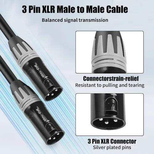 Miniatura 4 de SMALL-EYE Cables XLR macho a macho de 5 pies, paquete de 2 cables de conexión XLR equilibrados de 3 pines con OFC de 22 AWG para mezcladores