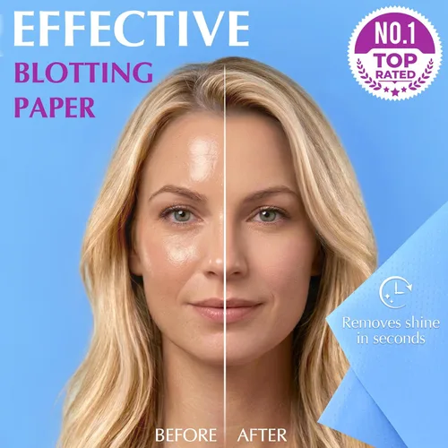 Miniatura 2 de Hojas absorbentes de aceite de alto rendimiento para la cara, paquete de 3 (150 hojas), papeles secantes aptos para maquillaje para piel grasa