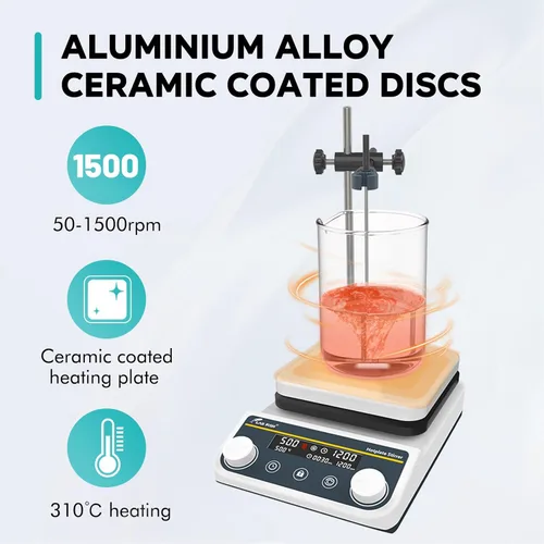 Miniatura 2 de LAB FISH Agitador magnético 8L Placa caliente 590.0 °F/590℉ Mezclador de agitación digital calentado 50-1500rpm Función de sincronización hacia