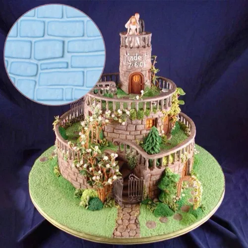 Miniatura 5 de Juego de 10 tapetes de impresión de fondant, tapete de estampado de encaje para corteza de árbol/pared de ladrillo/flor/pared de piedra, diseño