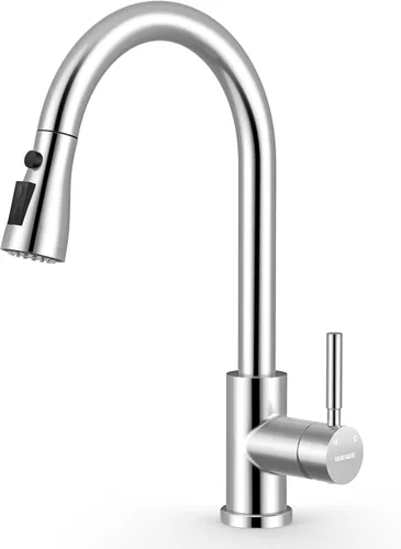 Miniatura 19 de WEWE Grifos de cocina con pulverizador desplegable, grifo de cocina de estilo granja en bronce cepillado con aceite, comercial, moderno, de arco