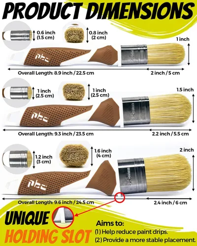 Miniatura 5 de Juego de 3 Pinceles de Pintura Profesionales, 1", 1.5", 2" Cerdas Sintéticas, Mango de Goma de Fácil Agarre, Pincel de Pintura para Gabinetes