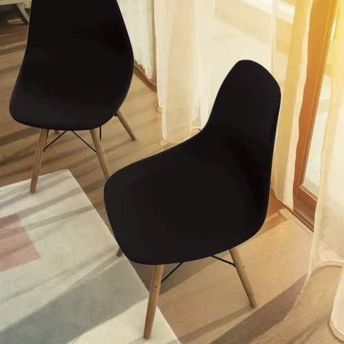 Miniatura 9 de Giantex Juego de 2 sillas de comedor negras, sillas de comedor modernas de mediados de siglo premontadas con patas de madera, sillas de cocina sin