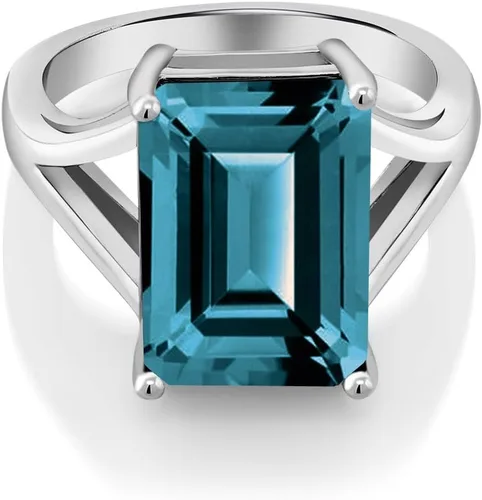 Miniatura 55 de Gem Stone King Anillo de compromiso solitario con piedra preciosa de corte esmeralda de 0.551 x 0.394 in para mujer, plata de ley 925, anillo