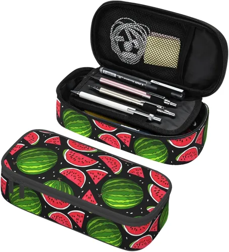 Miniatura 15 de Estuche para lápices con lunares rosados de fresa de gran capacidad, bolsa de papelería con cremallera, soporte portátil para bolígrafos