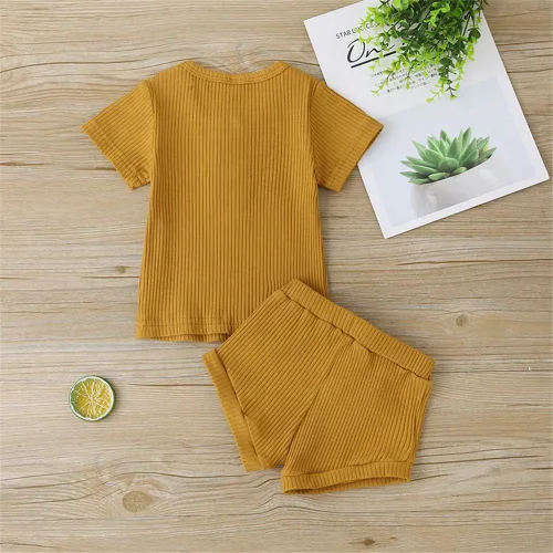 Miniatura 3 de Conjunto de pantalones cortos acanalados para bebé y niña, de punto y pantalones cortos de cordón sólido, ropa de verano