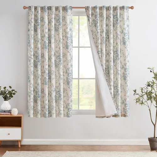 Miniatura 87 de Jinchan Cortinas de Mezcla de Lino con Estampado Floral para Sala de Estar, 84 Pulgadas de Largo, Cortinas con Bolsillo para Varilla y Tab Trasera