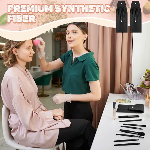 Miniatura 7 de Tioncy Juego de 12 brochas de maquillaje de viaje, bolsa de pinceles a granel, regalo de dama de honor, mini cepillo de fibra sintética para Negro