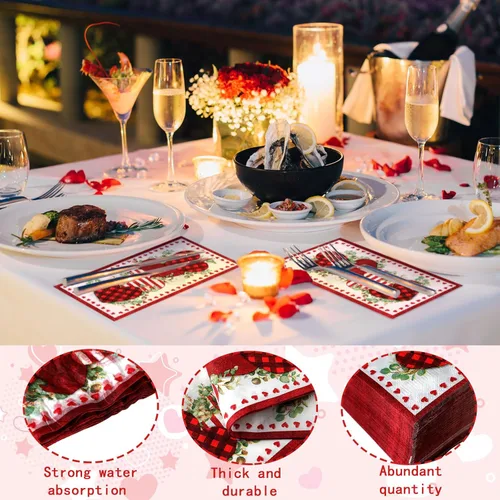 Miniatura 4 de Karenhi 200 servilletas de San Valentín, servilletas de eucalipto con corazones de San Valentín, toallas de mano desechables para baño, toallas