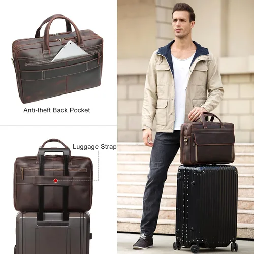 Miniatura 2 de TIDING Maletín de cuero para hombres 17 pulgadas portátil Messenger Bag Office Work Business Bolsa de hombro bolsa de fijación