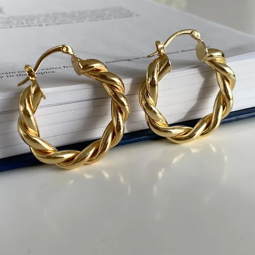 Miniatura 95 de Aretes de aro gruesos de oro para mujer, chapados en oro de 14 quilates, aretes de aro triple, hipoalergénicos, a la moda, aretes de aro gruesos