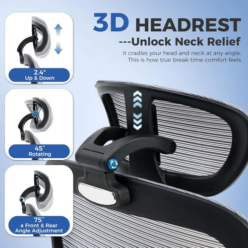 Miniatura 4 de Silla de oficina ergonómica, silla de escritorio de malla con soporte lumbar ajustable 2D, alivia el dolor de espalda durante largos días de trabajo