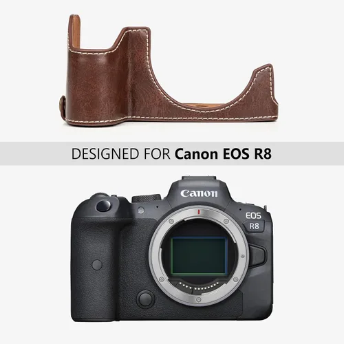 Miniatura 2 de MUZIRI KINOKOO Funda para cámara Canon EOS R8/RP DSLR, estilo retro funda protectora de piel sintética con agarre de mano y diseño inferior de Café