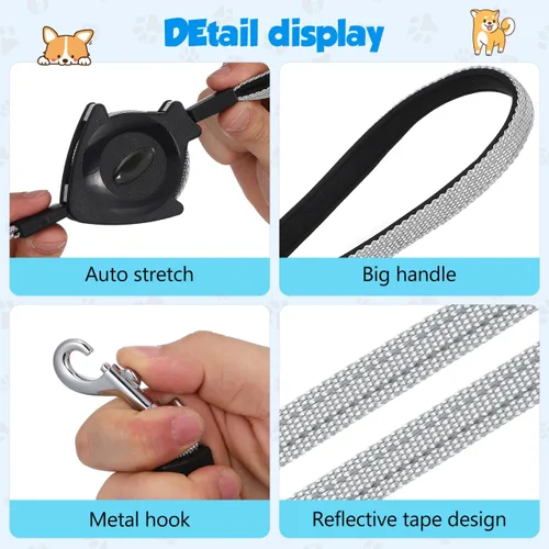 Miniatura 2 de Alipis Correa retráctil para perros pequeños, cuerda de tracción telescópica automática con mango ergonómico, agarre cómodo para entrenamiento