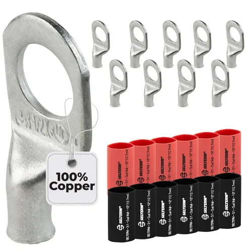 Miniatura 34 de SELTERM 5 piezas terminales de cable de cobre estañado 1/0 AWG perno de 1/2", extremos de cable de batería, terminales de anillo, conectores