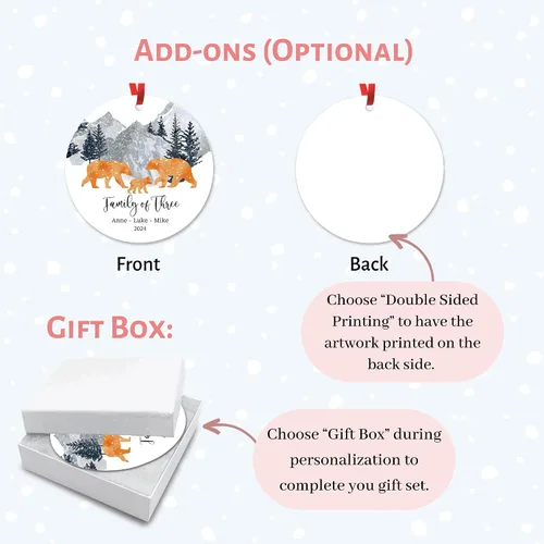 Miniatura 5 de Adorno de Navidad de familia de 3 2025, adorno personalizado para la primera Navidad del bebé, recuerdo de adorno familiar con tema de oso, 3.5 Co-03