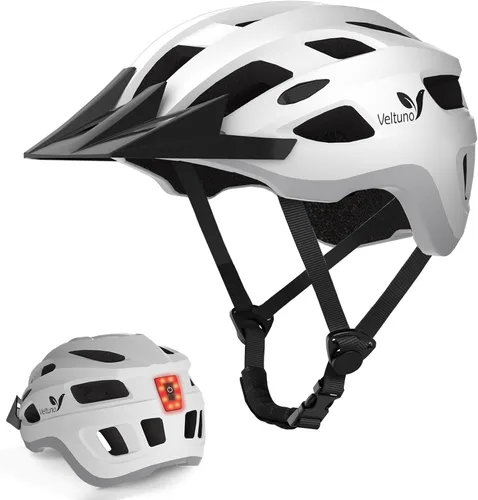 Miniatura 11 de Casco de bicicleta para adultos, casco ligero de bicicleta de montaña con luz trasera LED recargable por USB, visera solar extraíble para mujeres