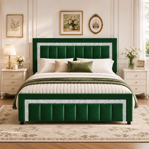 Miniatura 18 de HOMBCK Marcos de Cama Individual, Marco de Cama Tamaño Individual con Cabecera y Pie de Cama de Diseño de Terciopelo Diamante, Marco de Cama