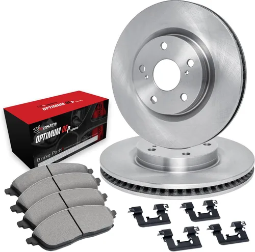 R1 Concepts Frenos delanteros y rotores | Hardware incluido | Kit de pastillas de freno y rotores delanteros Optimum OEp | Compatible con Chevrolet