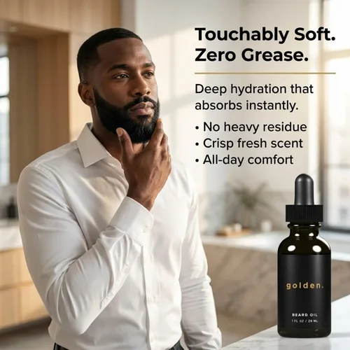 Miniatura 8 de Golden Grooming - Aceite de barba para hombres, acondicionador natural para barba con almendra dulce, jojoba dorada y aceite de argán, suavizante