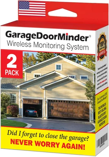 Garage Door Minder® Paquete combinado de 2 puertas + 2 habitaciones. 100% inalámbrico. Sin Wi-Fi. Sistema de monitor y alerta en el hogar. Se