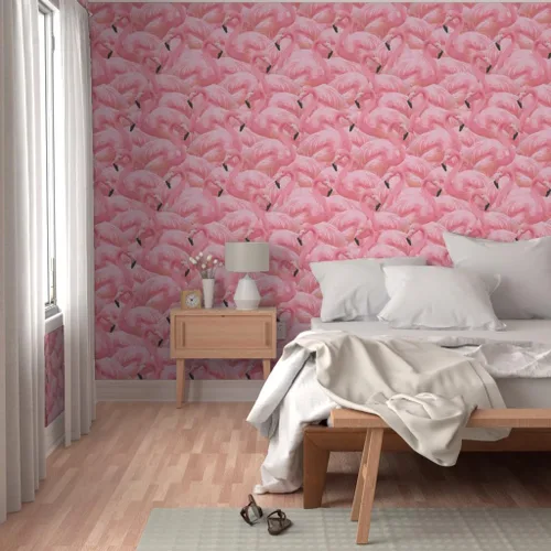 Miniatura 5 de Papel tapiz para despegar y pegar, flamenco, rosa, pájaros, flamencos, isla de flamencos, verano, retro, extraíble, por Spoonflower