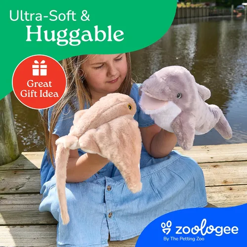 Miniatura 6 de The Petting Zoo Peluche de marioneta de mano de delfín, regalos para niños, animales títeres, marionetas interactivas de delfín, juguete de peluche