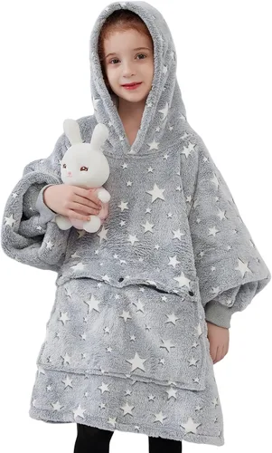 Miniatura 9 de Manta con Capucha Usable NOUKOW Manta Sherpa de Gran Tamaño Sudadera de Franela con Bolsillo Grande Estrellas que brillan en la oscuridad