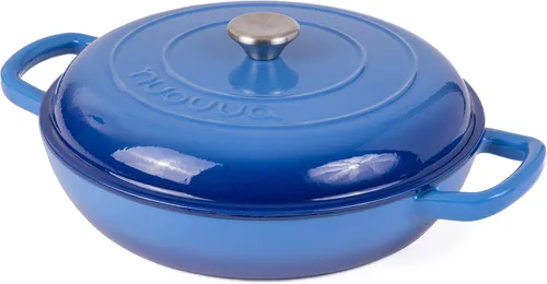 Miniatura 13 de Cazuela de hierro fundido poco profunda con tapa, olla antiadherente para horno holandés, apta para horno hasta 500 ° F, utensilios de cocina