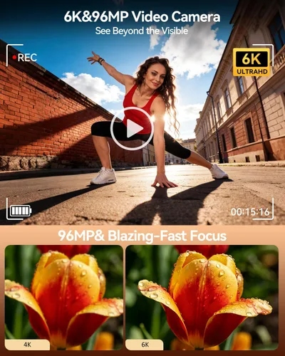 Miniatura 3 de Cámara digital 6K 96MP Vlogging Cámara para YouTube con pantalla abatible de 3 pulgadas 180° WiFi enfoque automático 18X zoom 32GB tarjeta portátil