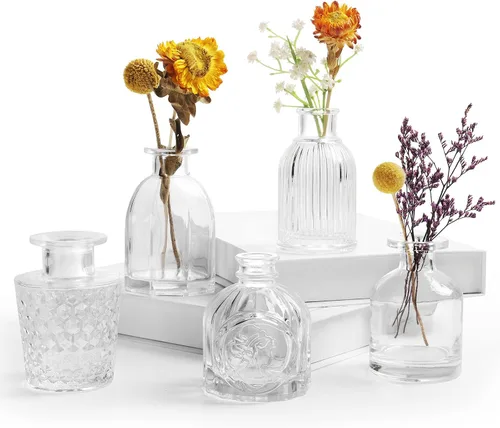 Miniatura 13 de Juego de 12 jarrones de cristal con brocha, jarrones de cristal para centros de mesa lindos, mini jarrón transparente a granel para decoraciones