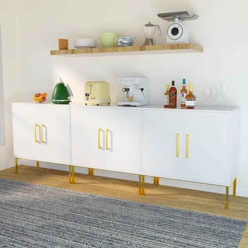 Miniatura 7 de JOZZBY Aparador de buffet con almacenamiento, gabinete de madera moderno con estantes ajustables, gabinetes blancos y dorados para sala de estar