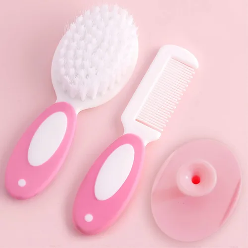 Miniatura 3 de Cepillo para el pelo del bebé, cepillo para la cuna, peine para el pelo del bebé, cepillo de pelo de bebé y juego de peine para recién nacidos y Rosa