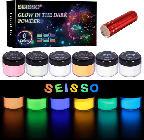 Pigmento en polvo que brilla en la oscuridad con linterna, juego de tinte en polvo luminoso de 4.23 oz, 0.7 onzas cada uno, colores neutros y 6