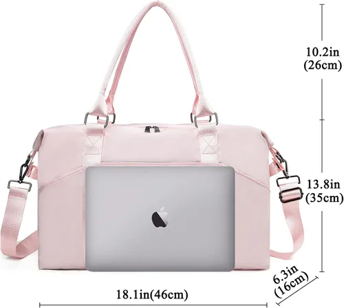 Miniatura 18 de Bolsa de gimnasio con bolsillo húmedo, bolsa de viaje plegable para mujer, bolsa de viaje impermeable para viajes, gimnasio, yoga