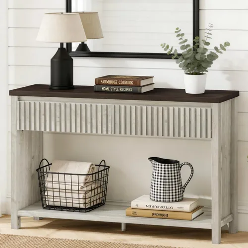 Miniatura 14 de BON AUGURE Mesa consola con almacenamiento, mesa de entrada negra, mesas de sofá de madera detrás del sofá para sala de estar, mesas de entrada