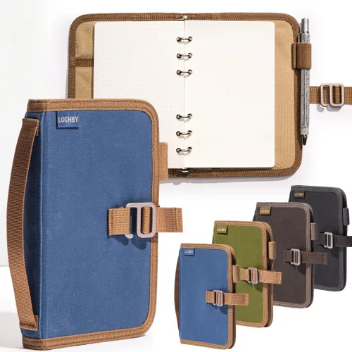Miniatura 37 de LOCHBY® Carpeta Field A5 Cubierta de carpeta de 6 anillas Lona encerada resistente al agua Diseño plano Sistema A5 apto para recargar