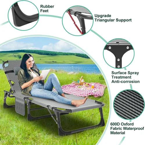 Miniatura 6 de LILYPELLE Tumbona plegable para exteriores con colchón, sillas reclinables ajustables de 5 posiciones para patio, perfectas para exteriores, tomar
