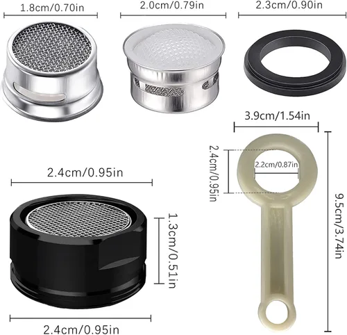 Miniatura 2 de 4 piezas de aireador de grifo de 2.2 GPM, 2 paquetes de piezas de repuesto de filtro de aireación con carcasa de latón, aireador de 15/16 pulg. 24