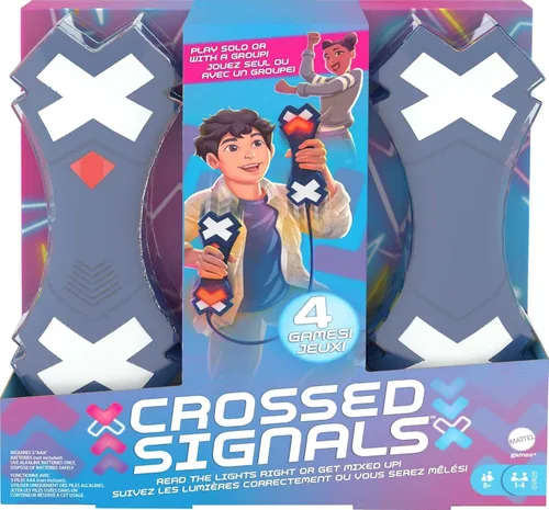 Mattel Crossed Signals - Juego electrónico con par de varitas de luz parlante, juega solo o con hasta 4 jugadores de 8 años en adelante
