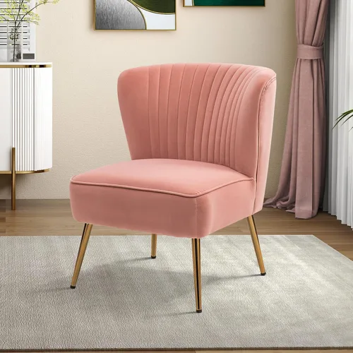 Miniatura 15 de Tina's Home Silla decorativa de terciopelo sin brazos, silla auxiliar pequeña tapizada moderna con patas doradas, cómoda y bonita silla con respaldo