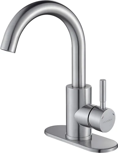 Grifo de fregadero de barra húmeda, mezclador de barra giratoria de acero inoxidable 360 con placa de cubierta de 3 agujeros, pequeño y moderno